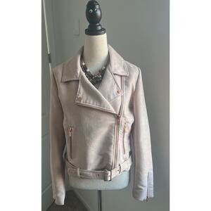 LC Lauren Conrad‎ Tan Rose Gold Runway LTD Edition Moto Zip Up Belted Jacket 14